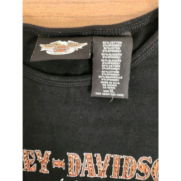 Harley-Davidson XL Black t-shirt with Harley-Davidson in orange with bling on th - Picture 5 of 7